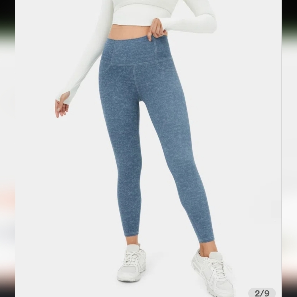 High Waisted Pocket Stretchy Denim Print Yoga 7/8 Leggings halara